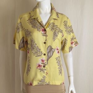 Hawaiian Shirt Blouse Kalani Bay Yellow Silk Size Medium
